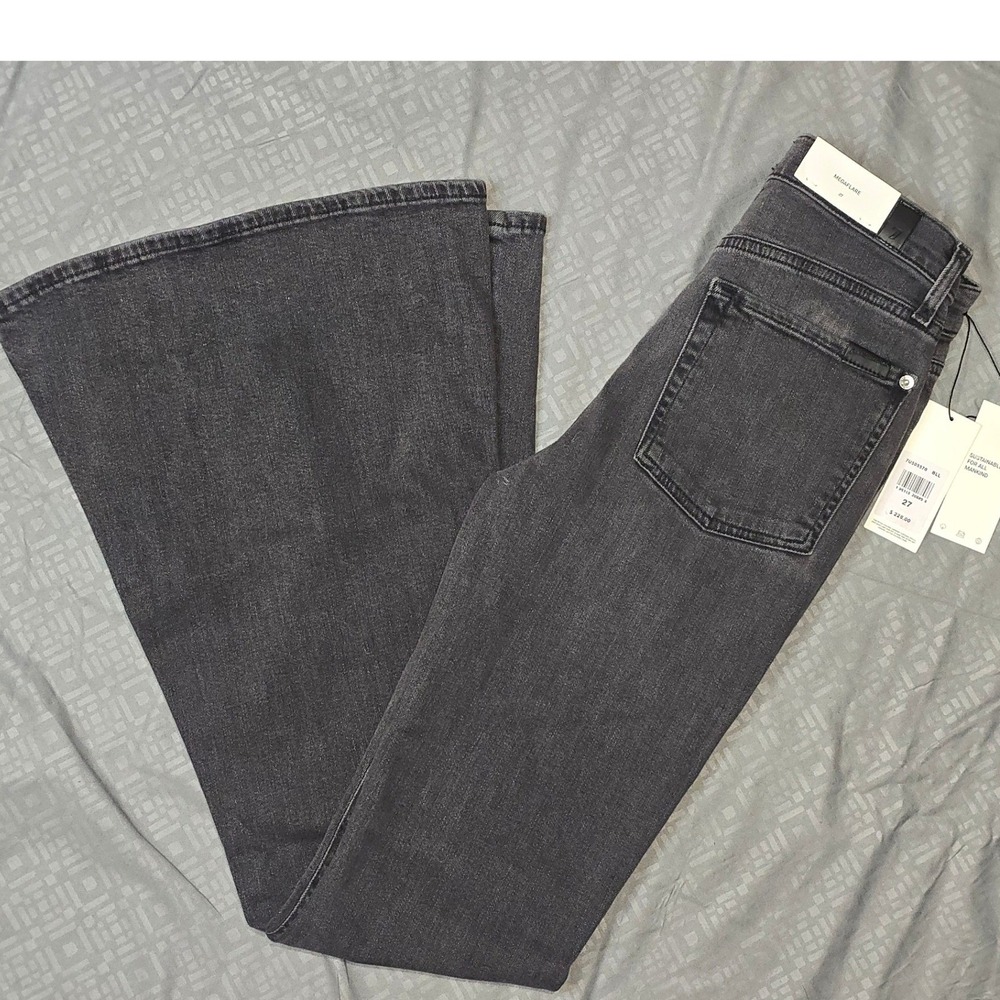 NWT‎ 7 For All Mankind Megaflare Jeans Size 27 faded black color